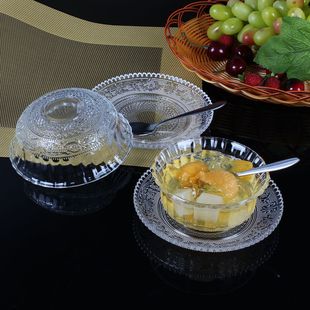 透明玻璃珍珠碗 冰激凌碗沙拉小食碟时尚甜品碗 不锈钢勺子 批发