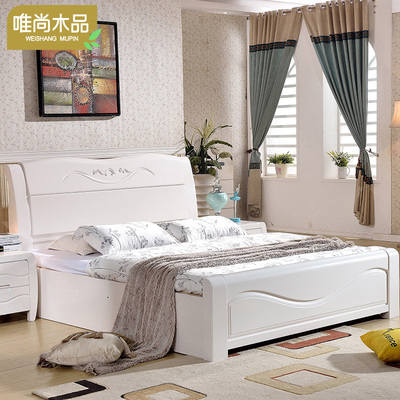 白色全实木床 1.5 1.8米双人婚床 储物高箱简约现代橡胶木床包邮