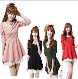 2014秋冬新品新款韩版女装蕾丝泡泡袖修身连衣裙  卖完不卖了