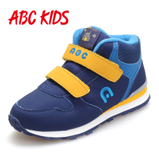 2016冬季新品 儿童皮面休闲运动鞋 ABC男童鞋高帮加绒小学生棉鞋