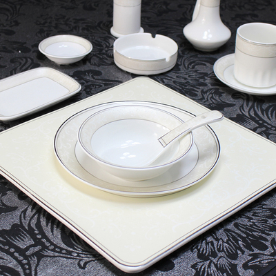 中式豪华餐厅餐具摆台套装骨瓷碗盘子碟餐饮用具瓷器餐具清雅暗纹