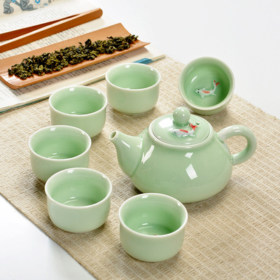 包邮创意礼盒茶器龙泉青瓷功夫茶具青瓷一壶六杯整套陶瓷茶具套装