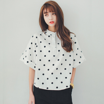 2016春季新款女韩版大码宽松上衣立领蝙蝠中袖白衬衫短袖雪纺衬衣