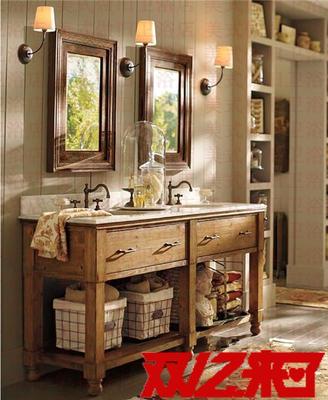 实木卫生间浴室柜做旧拉丝洗手间地柜新款上市好评如潮美式乡村