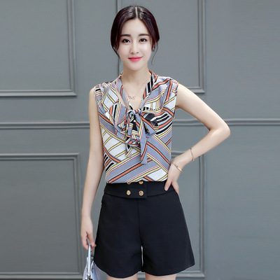 2016年夏季新款  印花潮流韩版修身显瘦无袖T恤+短裤两件套