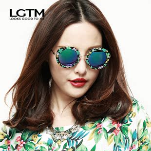 LGTM韩版复古时尚大框眼镜彩膜太阳镜可爱小脸印花女炫彩墨镜潮女