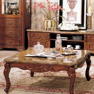 新品欧式方形大理石茶几台小户型客厅美式雕花全实木功夫茶桌简约