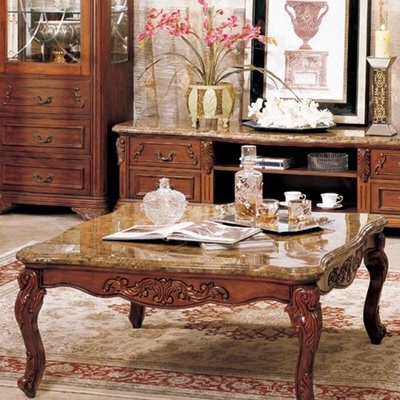 新品欧式方形大理石茶几台小户型客厅美式雕花全实木功夫茶桌简约