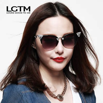 LGTM透明半框太阳镜女2015款小脸彩膜反光墨镜潮人水晶折型眼镜女