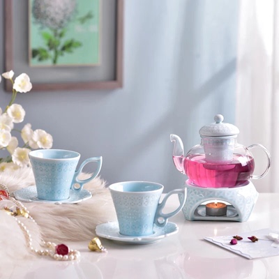 创意陶瓷耐热玻璃花茶壶花果茶壶茶具过滤芯水果茶壶加热底座套装