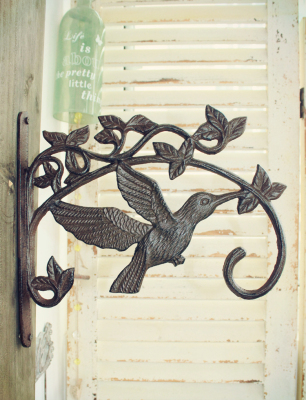 美式铸铁装饰花园挂件吊篮蜂鸟花园阳台铁艺原锈色挂钩壁饰壁挂