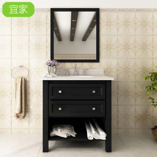 小户型黑色美式浴室柜组合卫生间洗脸盆浴柜橡木落地洗手池整体