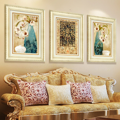 富贵平安现代美式欧式沙发背景有框画墙画壁画挂画三联客厅装饰画