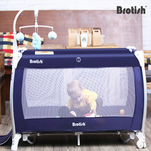 贝鲁托斯可折叠婴儿床多功能便携式游戏床宝宝摇床bb摇篮床带滚轮