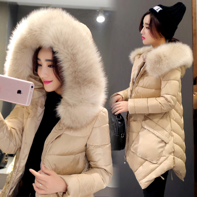 2016冬季新款韩版棉衣女中长款修身显瘦保暖毛领棉袄羽绒棉服外套