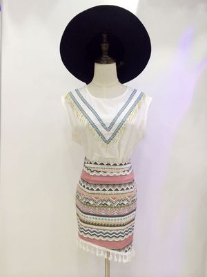 2016夏装新款纯白显瘦时尚气质民族风棉麻短袖上衣花流苏短裙套装