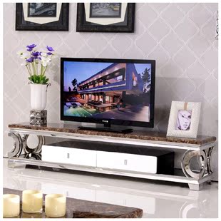 大理石电视柜客厅家具不锈钢茶几电视柜组合现代卧室钢化玻璃组合