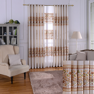 古典中式飘窗帘定制遮光布棉麻亚麻卧室客厅成品落地窗纱现代简约