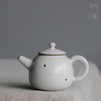 【初沫】台湾茶壶 粗陶 手工铁点白釉茶壶 开片可养 180cc 仿紫砂