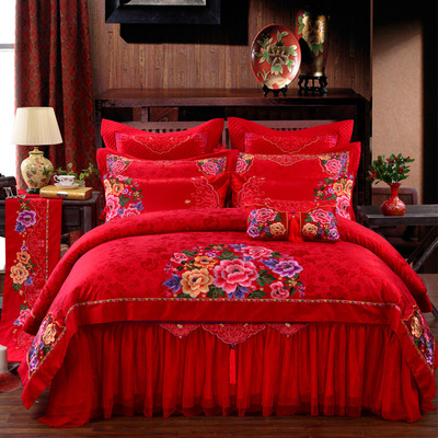 绣花夫人 花都 结婚庆床品刺绣花床上用品新婚中式红色四件套件