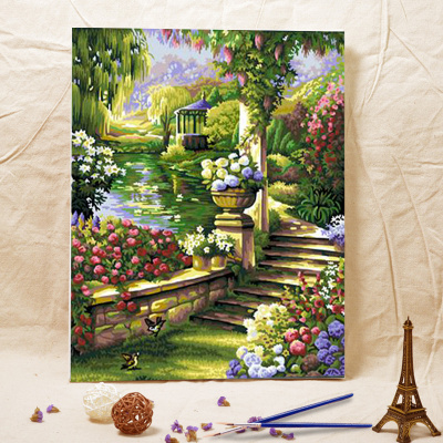 特价精品diy数字油画包邮 客厅风景大幅花卉情侣手绘数码画 花堤