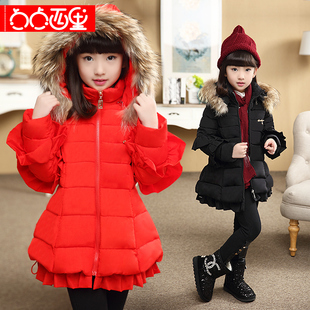 2016冬装新款韩版女童中长款棉衣儿童加厚保暖棉袄小女孩毛领外套