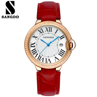 sangdo正品女士手表时尚皮带石英表镶钻潮流时装表女表包邮