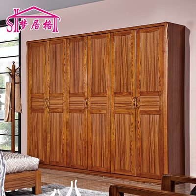 现代中式实木衣柜卧室六门大容量大衣柜橱储物柜整体衣柜简易衣柜