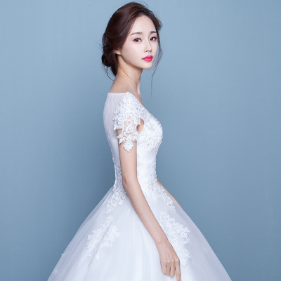 婚纱礼服新娘齐地一字肩2016冬季新款韩式修身大码显瘦婚礼时尚
