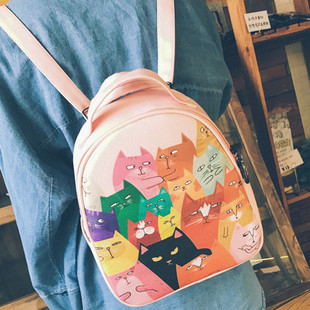 爆款女包卡通可爱原创猫咪印花双肩包旅行背包学生书包一件代发