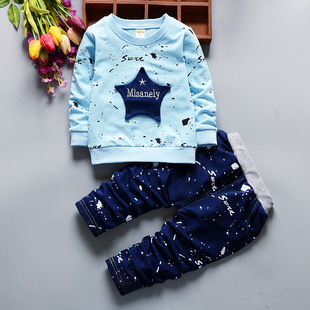2016秋款童装 儿童套装 男童纯棉漆点星星长袖两件套新品