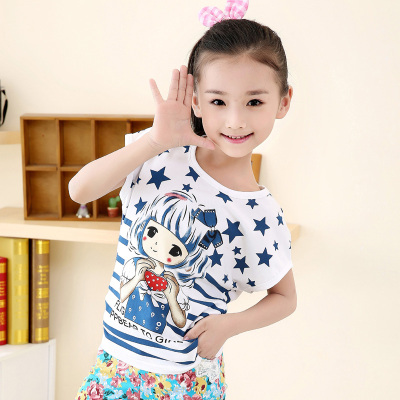 童装2015夏款女童短袖t恤韩版小熊宝宝棉体恤儿童蝙蝠衫半袖