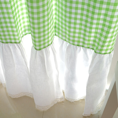 绿格子拼白色亚麻棉布美式定制窗帘 环保窗帘 客厅卧室儿童房窗帘