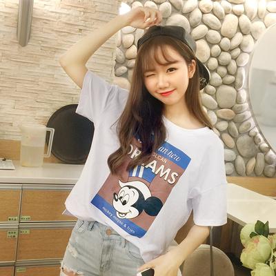 夏季新款韩版修身显瘦学生卡通短袖T恤女半袖体恤衫上衣