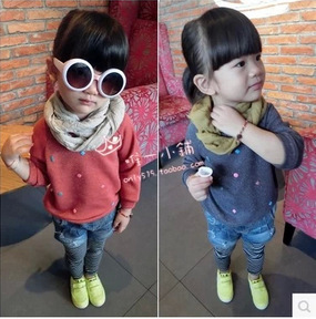 韩版 2015春季新款女童圆领长袖卫衣 儿童小童宝宝时尚上衣 卫衣