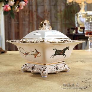 欧式陶瓷烟灰缸 有盖实用象牙瓷烟灰缸 奢华复古浮雕烟灰缸 客厅