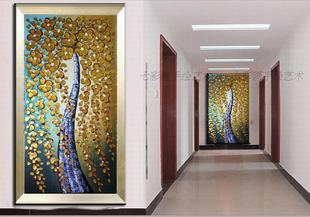 欧式客厅油画装饰壁画玄关过道卧室抽象生命幸福树发财树竖版包邮