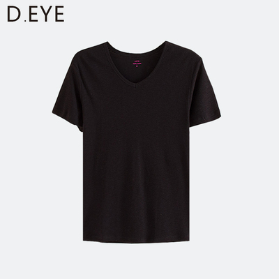 D.eye 夏季100%竹节棉纯棉超透气 休闲男士V领短袖T恤
