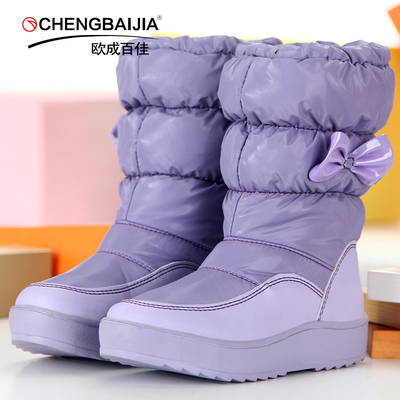 2015冬季韩版女童中筒短靴蝴蝶结款童靴防水防滑加绒加厚雪地靴