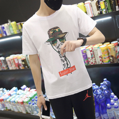 2016男士日系新款抽象长颈鹿T恤    夏季潮流男款短袖打底T恤