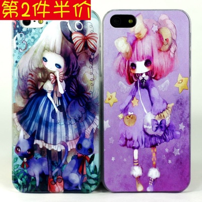 彩绘iphone5s手机壳苹果4s保护套可爱女孩苹果6磨砂透明边框外壳