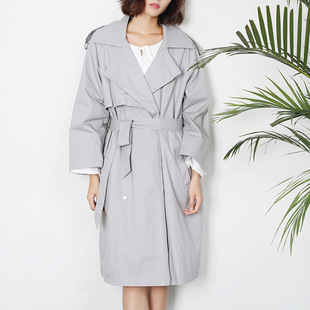 秋装新款2016韩版宽松大码长袖薄款风衣女中长款系带休闲外套