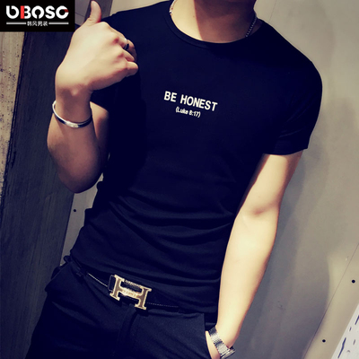 OBO秋季韩版男士修身短袖t恤日系休闲潮流学生体恤青年圆领上衣服