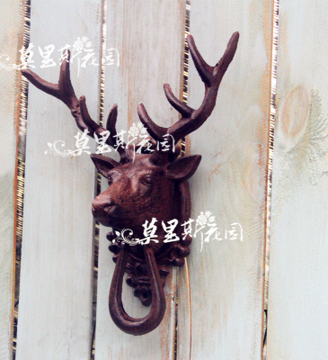 欧式田园铸铁麋鹿头创意壁饰挂件 复古园艺铸铁装饰挂件 花园杂货
