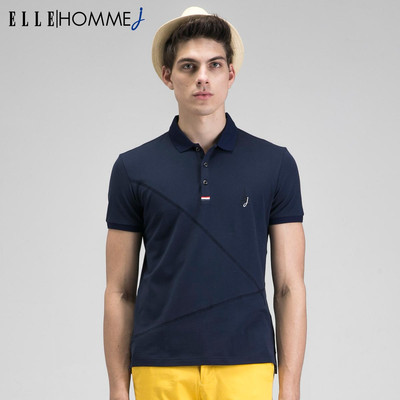 ELLEHOMME商场同款 2015夏季新款翻领POLO衫袖标棉质男士短袖T恤
