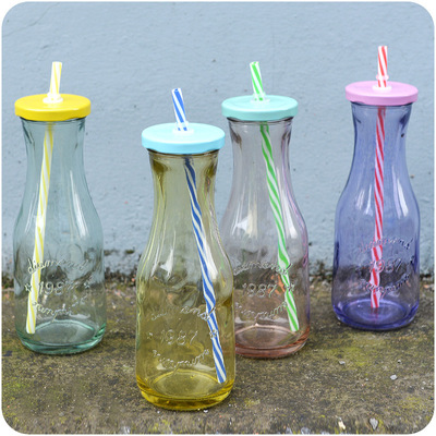 创意可可王国水杯塑料儿童牛奶瓶吸管杯子卡通透明果汁杯