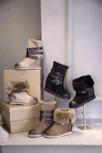 2016冬季雪地靴羊皮毛一体短靴中筒坡跟加厚保暖内增高女靴