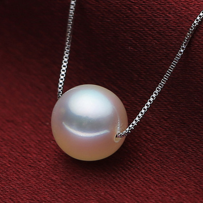 珍珠吊坠项链925纯银正圆单颗天然淡水无暇强光短款时尚气质简约