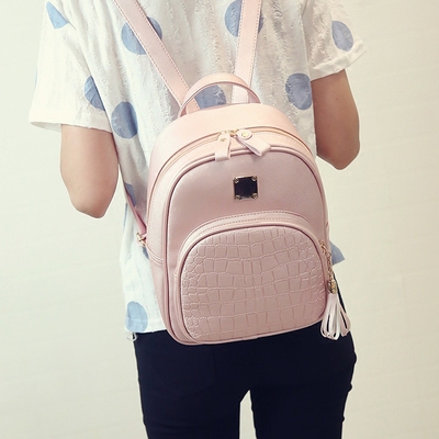 夏季韩版学院风鳄鱼纹双肩包女时尚pu皮包学生包小清新书包小背包