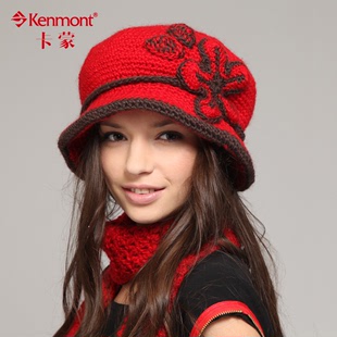 kenmont羊毛手工编织帽子女秋冬天针织帽中老年盆帽毛线帽妈妈帽
